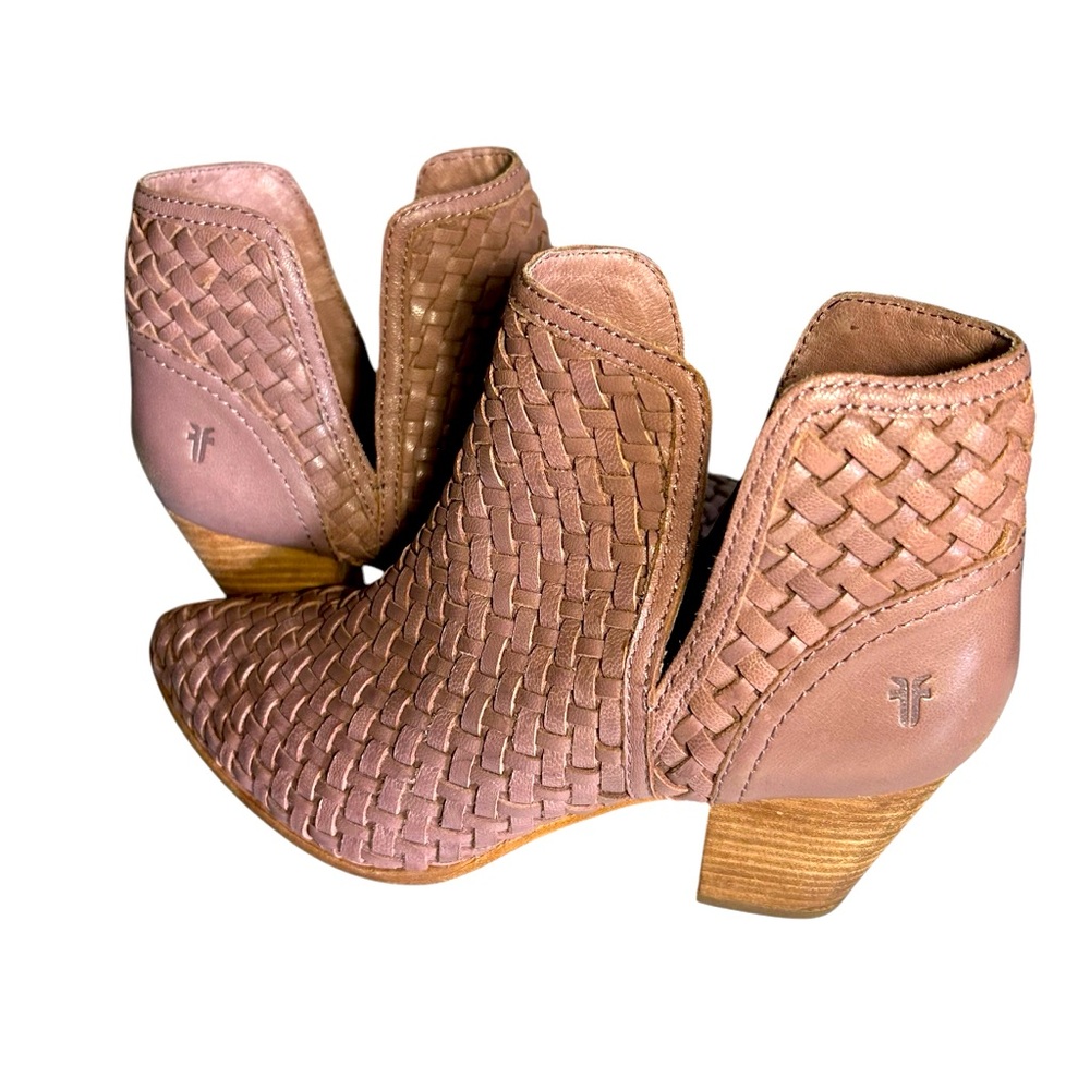 Frye Woven Leather Ankle Booties in Dusty Pink